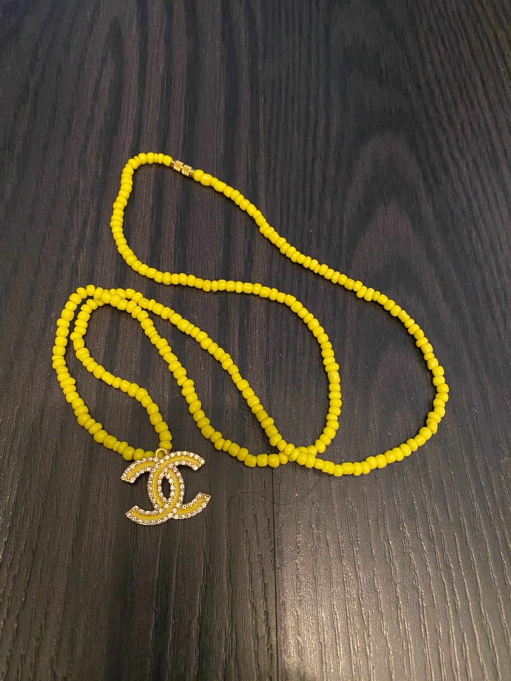 Luxury Yellow Beaded Waistbead with Crystal-Embellished pendant- 32 inch